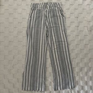 Anthropologie Cloth & Stone Gray and White Striped Pants, Linen Blend, X-Small